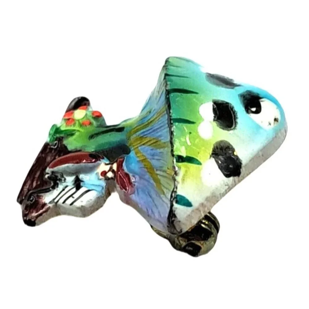 Vintage Painted Mushroom Brooch Pin Man playing Accordion Costume Jewelry‎